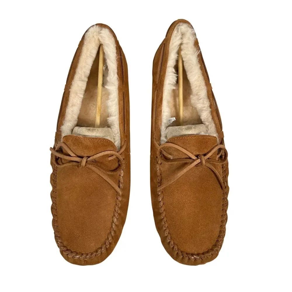 Ugg Olsen Moccasin Slippers Mens Size 18 Suede Chestnut Sheepskin Lining 1003390